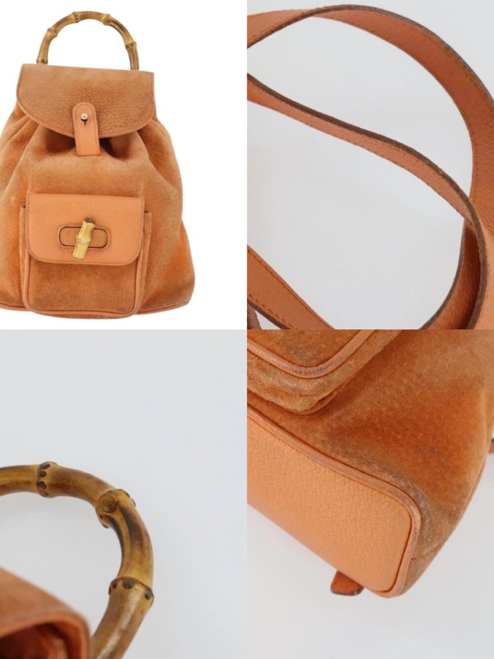 GUCCI Bamboo Backpack Suede Orange Gold Auth 169373 - Picture 13 of 15